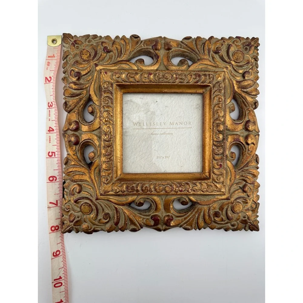 Wellesley Manor Vintage 90s Baroque Ornate Gilded Resin Gold Frame 3.5x3.5